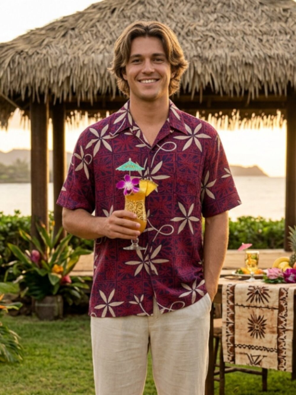 Vtg 90s Avanti hawaiian silk shirt floral plumeria tiki luau